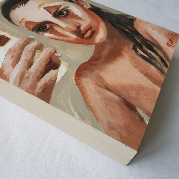 “Intimacy“ Original oil painting on Cradled Wood Panel 10"w x 8"h x 1.5"d - Picture 12 of 13